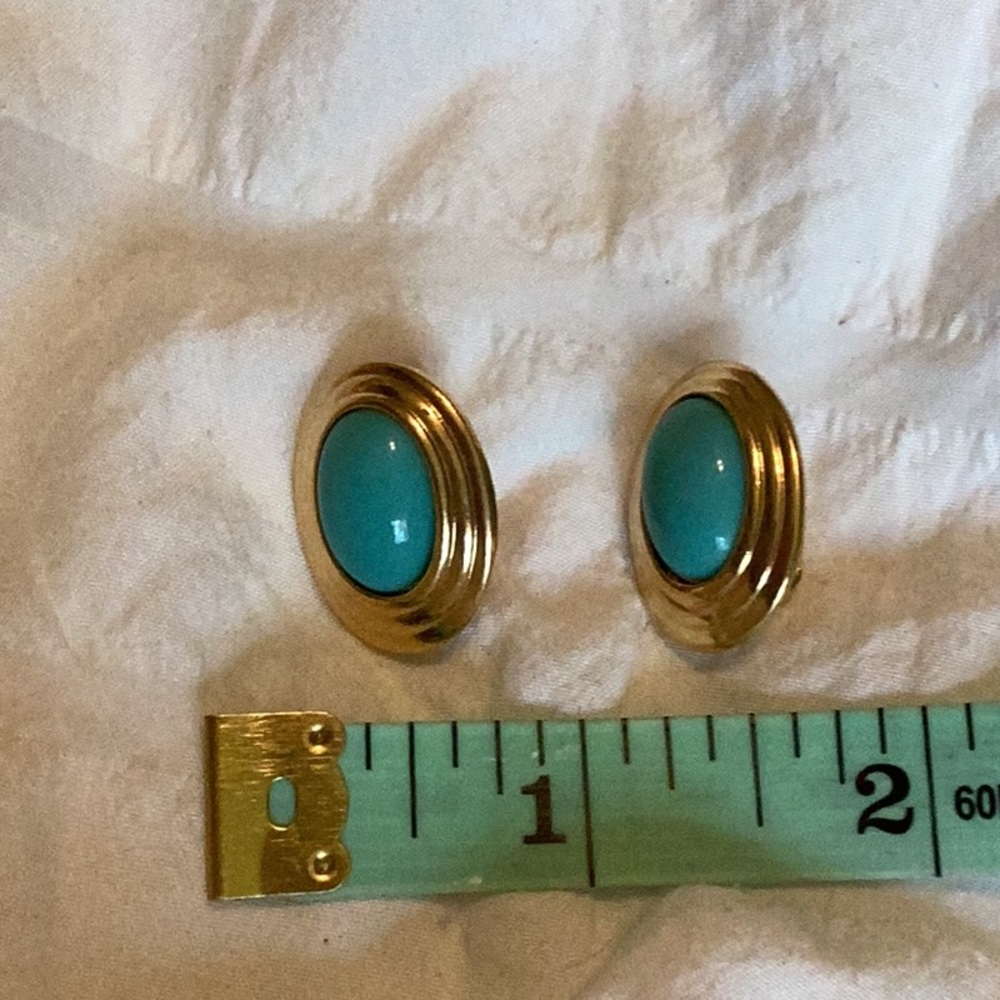 Vintage 80s Gold and Blue Clip Earrings
